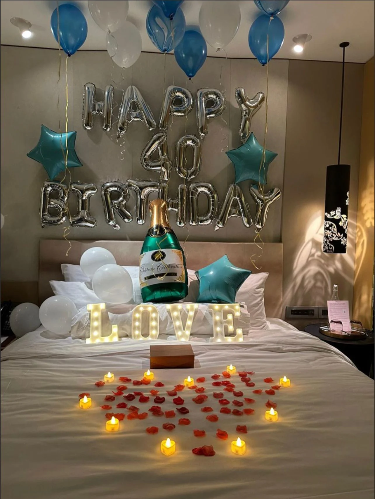 A birthday room decorated with balloons